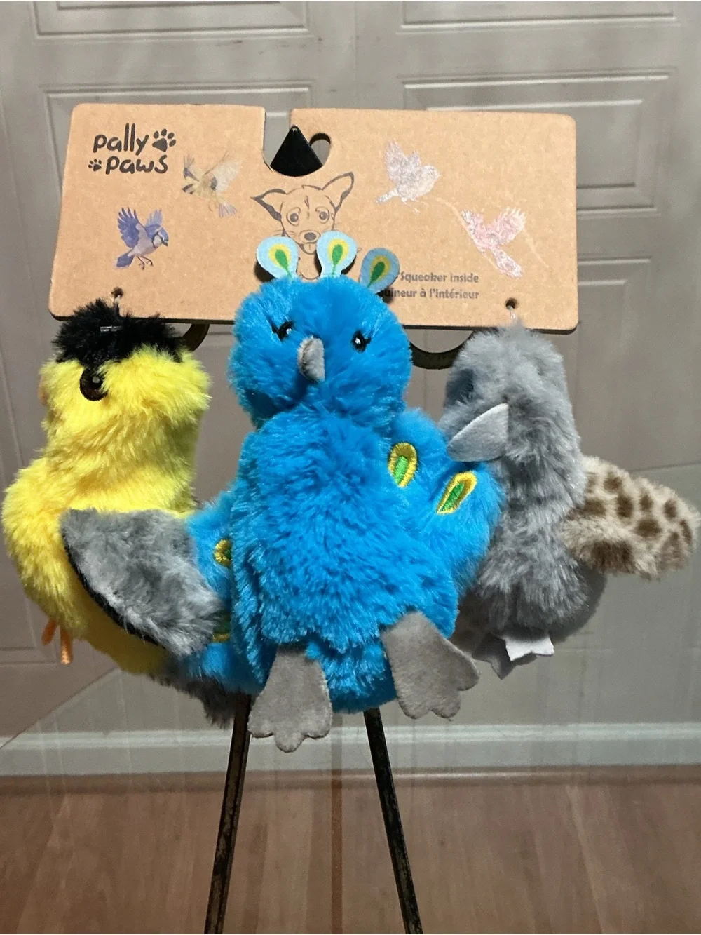 DOG Toy Set/3 Birds Squeaker & Crinkle  Yellow Blue & Grey 6.5